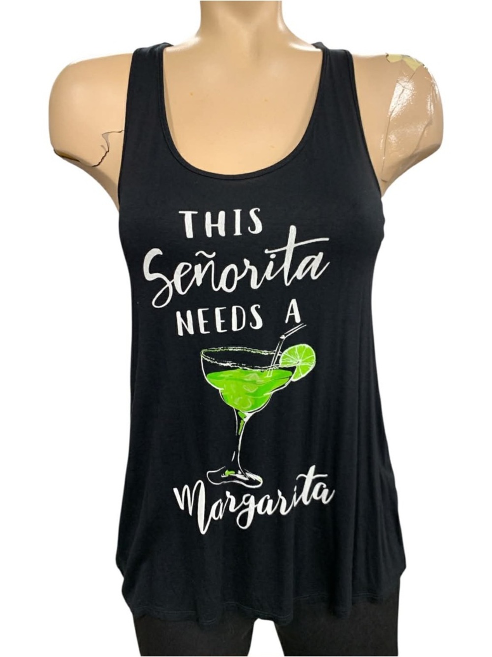 Bear Dance Black Racerback Tank with Lime Margarita Graphic Size M